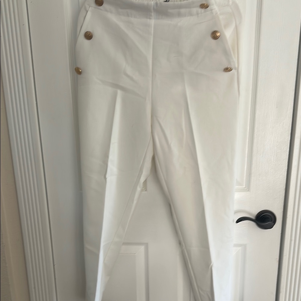 Zara Sailor White Pants with Gold Buttons